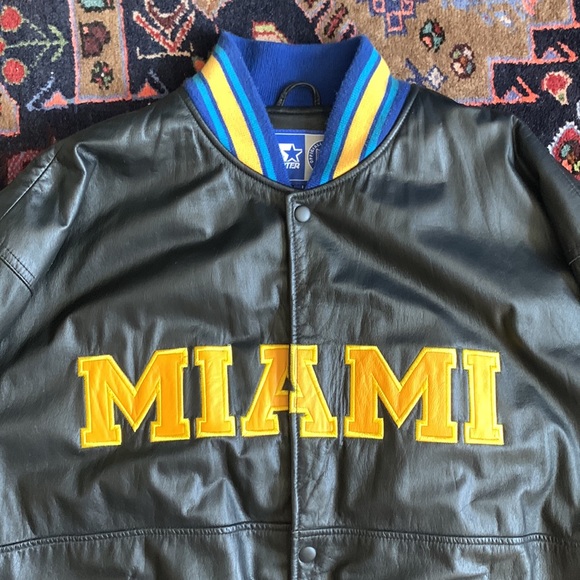 Vintage 1990s Super Bowl XXXIII MIAMI Leather Bomber Jacket by Starter - Picture 1 of 14